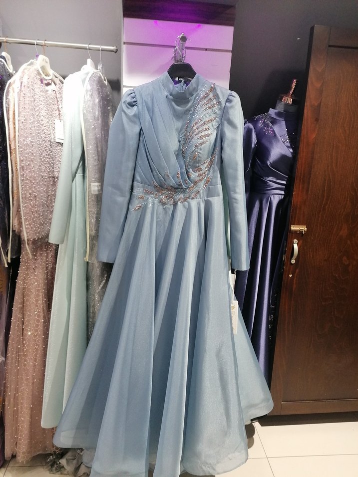 Mavi Drapeli Uzun Abiye Elbise - Görsel 4