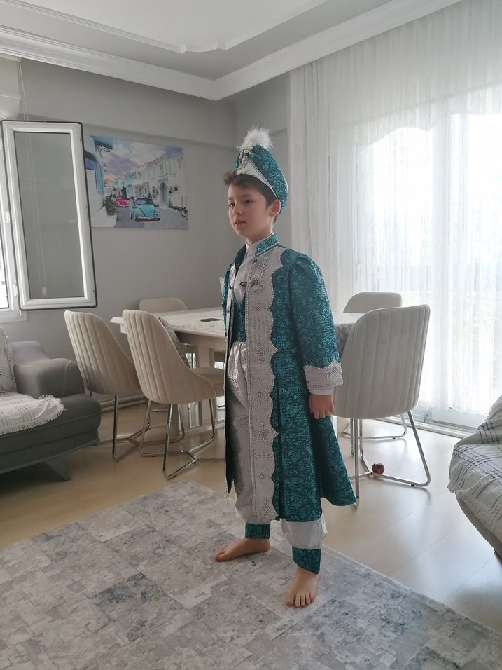 Diger Turkuaz Gri Kürklü Etnik Erkek Çocuk Kıyafeti - Görsel 4