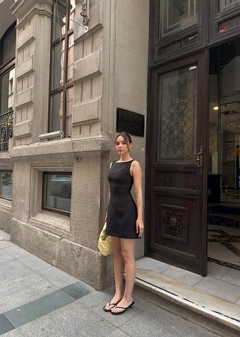 Siyah kayıkçı yaka elbise - Görsel 2