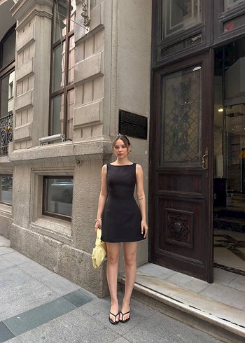 Siyah kayıkçı yaka elbise - Görsel 3