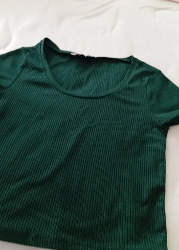 m Beden Yeşil Kadın Crop Top Kısa Kollu