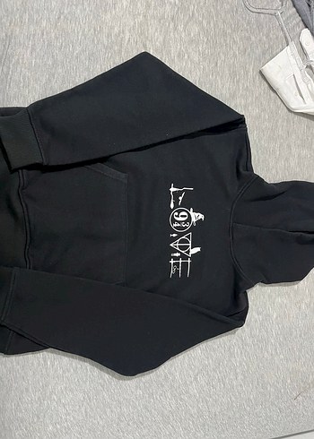 s Beden Siyah Kapüşonlu Kadın Sweatshirt