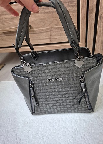 Gri Deri Kadın Çanta Fermuarlı - Görsel 2