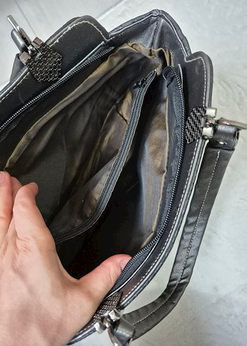 Gri Deri Kadın Çanta Fermuarlı - Görsel 5