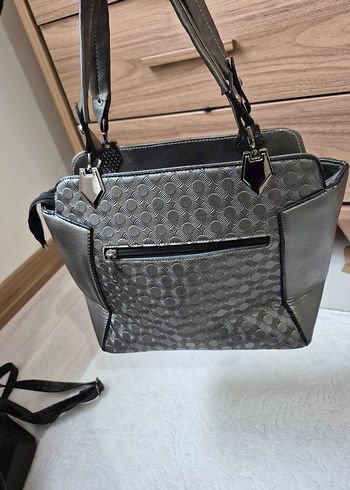 Gri Deri Kadın Çanta Fermuarlı - Görsel 3