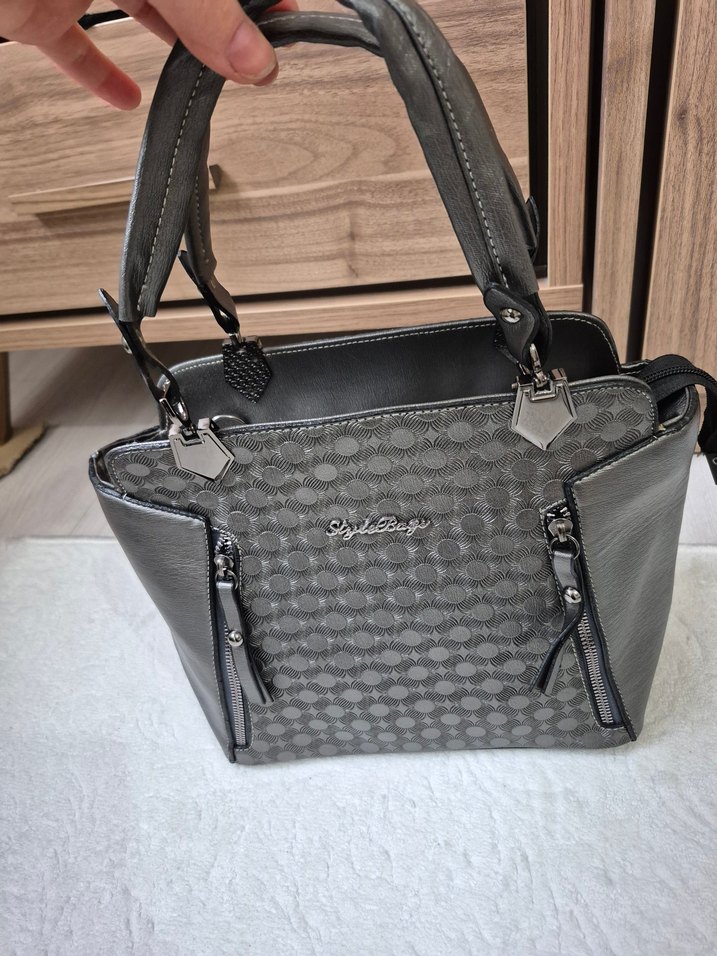 Gri Deri Kadın Çanta Fermuarlı - Görsel 2