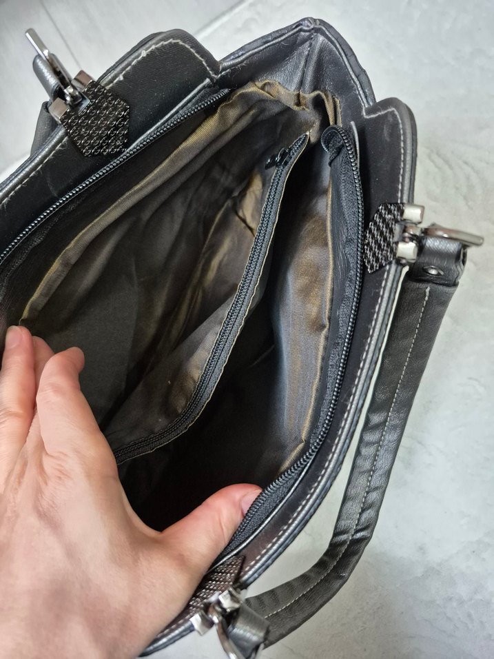 Gri Deri Kadın Çanta Fermuarlı - Görsel 5