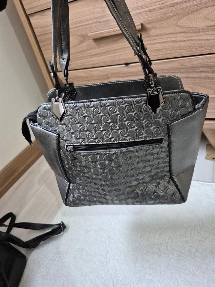 Gri Deri Kadın Çanta Fermuarlı - Görsel 3