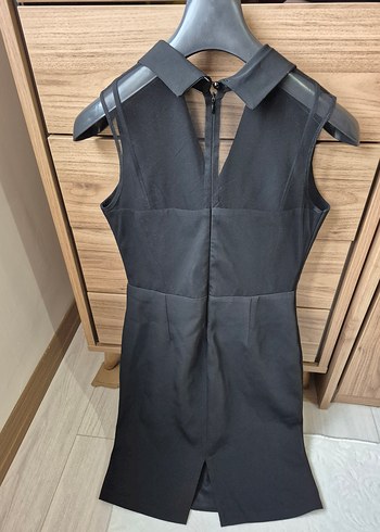 Siyah V Yaka Kolsuz Mini Elbise - Görsel 2