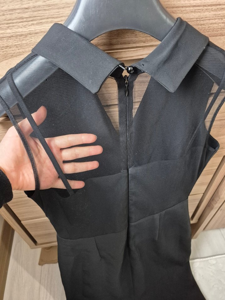 Siyah V Yaka Kolsuz Mini Elbise - Görsel 3