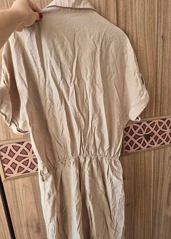 Bej Düğmeli  Keten Bohem Elbise - Görsel 2