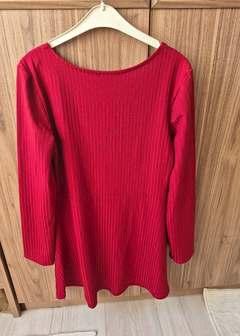 Kırmızı Kadın Triko Bluz, Uzun Kollu, Tek Renk - Görsel 2