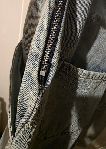 Kızlar için Gri Bol Kesim Denim Salopet - Görsel 5