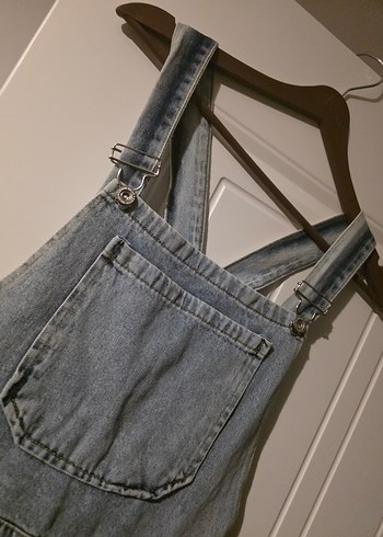 Kızlar için Gri Bol Kesim Denim Salopet - Görsel 6