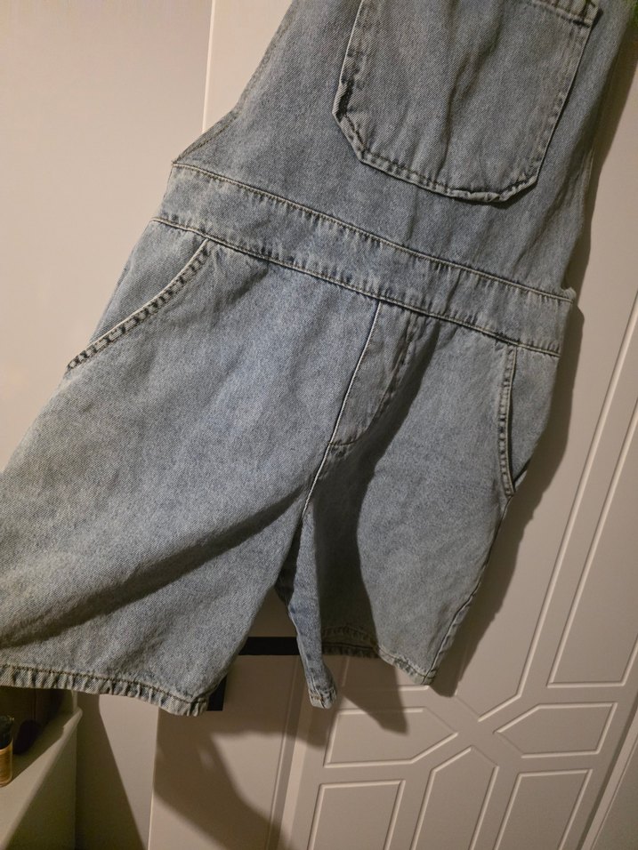 Kızlar için Gri Bol Kesim Denim Salopet - Görsel 3