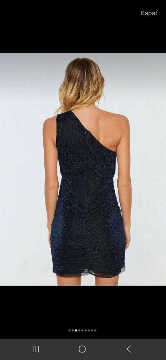 Lacivert Yılan Desenli Mini Drapeli Elbise - Görsel 2