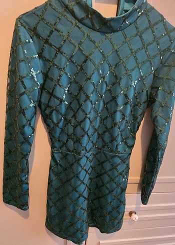 İçin Parlak Turkuaz Yılan Desenli tulum - Görsel 5