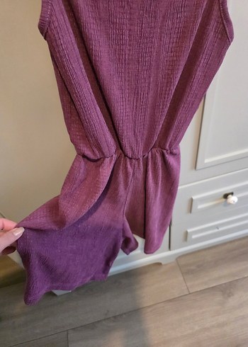 Bordo Triko Mini Askılı Tulum - Görsel 3