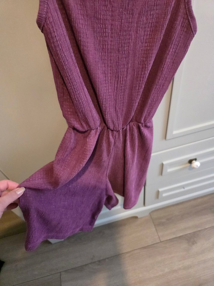 Bordo Triko Mini Askılı Tulum - Görsel 3