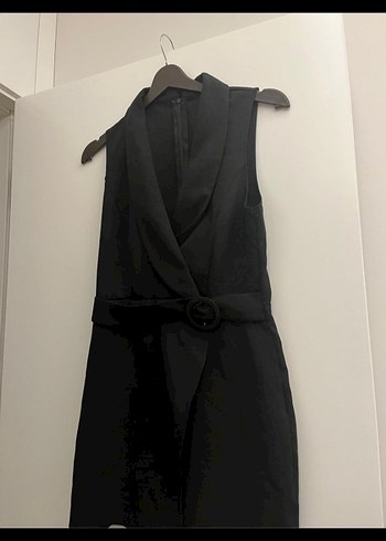 Kemerli Siyah Uzun Kesim Kadın tulum - Görsel 2