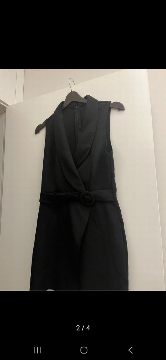 Kemerli Siyah Uzun Kesim Kadın tulum - Görsel 2