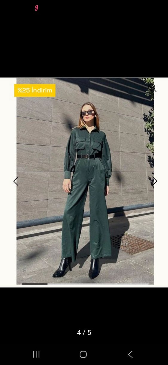 Kadın Koyu Haki Deri Kemerli Tulum - Görsel 2