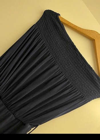 Kadın Siyah Straplez Pilili Uzun Tulum - Görsel 2