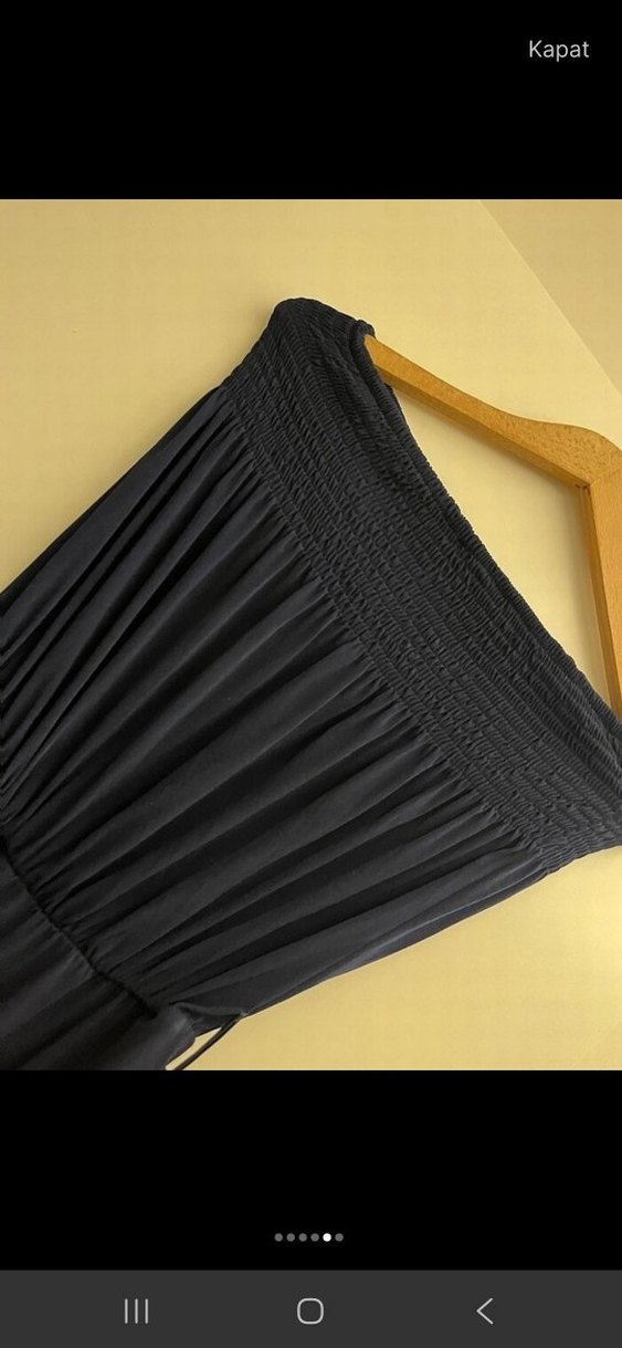 Kadın Siyah Straplez Pilili Uzun Tulum - Görsel 2