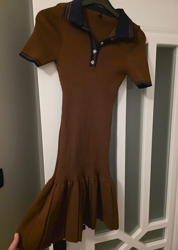 Düğmeli Kahverengi Midi Triko Elbise - Görsel 2