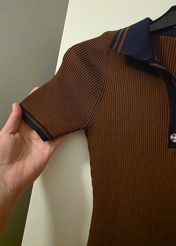 Düğmeli Kahverengi Midi Triko Elbise - Görsel 3