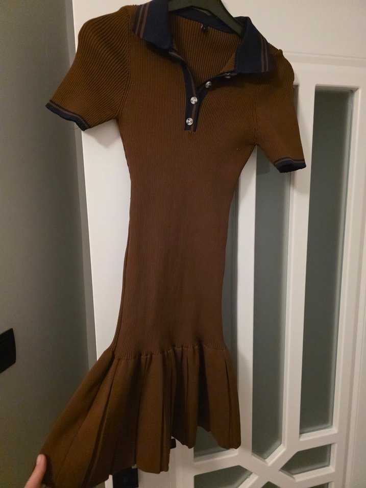 Düğmeli Kahverengi Midi Triko Elbise - Görsel 2