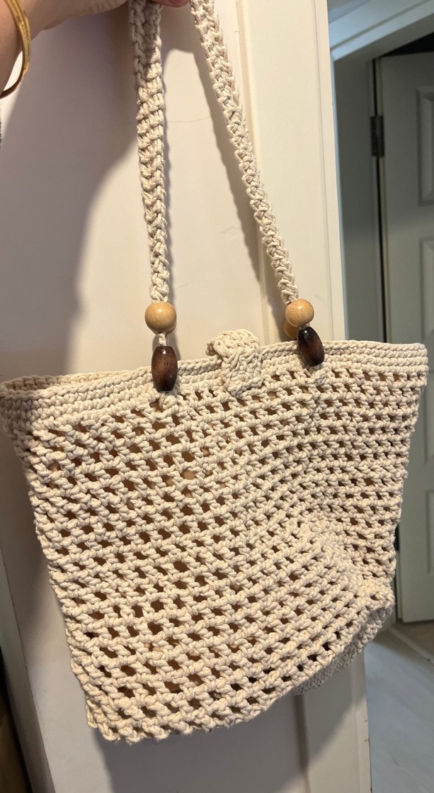 Bej Püsküllü Örgü Bohem Kadın Çanta - Görsel 2