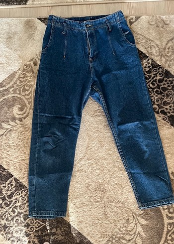 Diğer Gri Mavi Kemerli Rahat Kesim Kadın Kot Pantolon