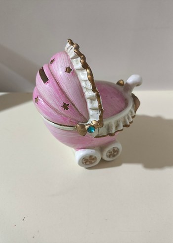 Pembe Minyatür Bebek Arabası Biblo kumbara - Görsel 2