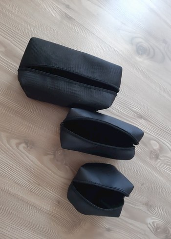 Minimalist Siyah Deri Kadın Makyaj Çantası