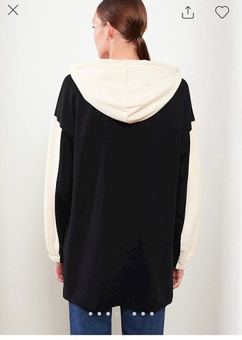 Kadın Siyah Beyaz Kapüşonlu Sweatshirt - Görsel 6