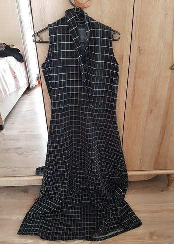 Drapeli Ekose Uzun Elbise - Görsel 2