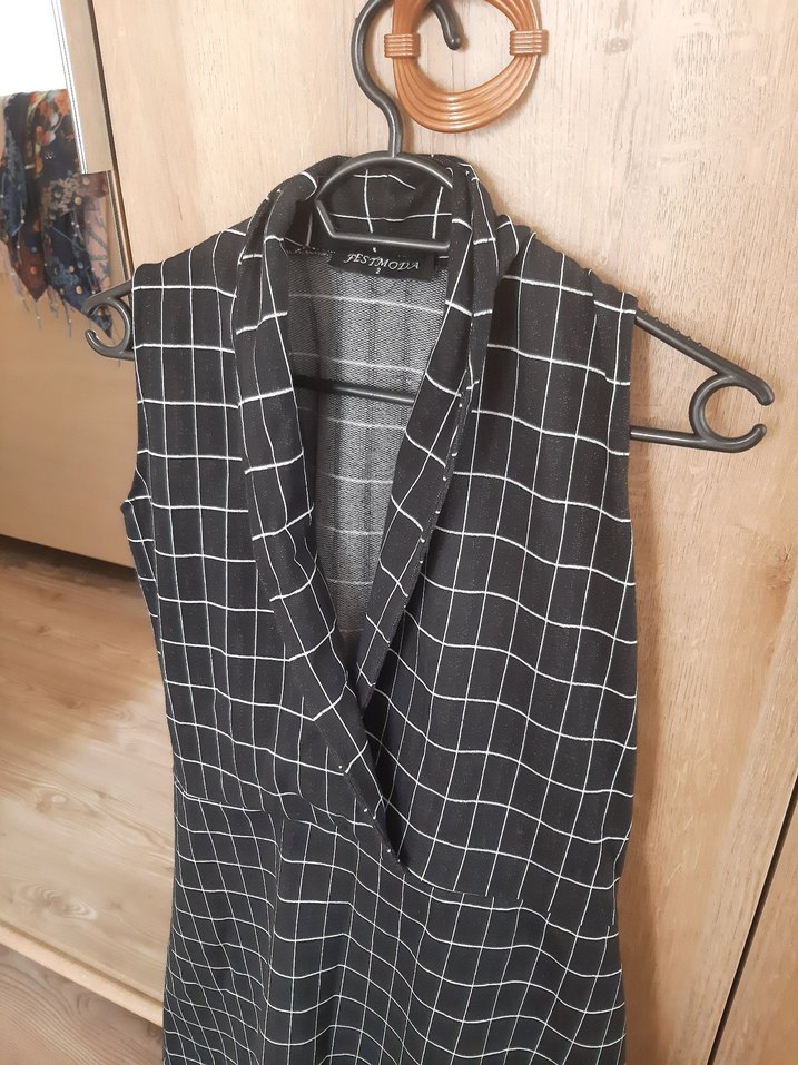 Drapeli Ekose Uzun Elbise - Görsel 4