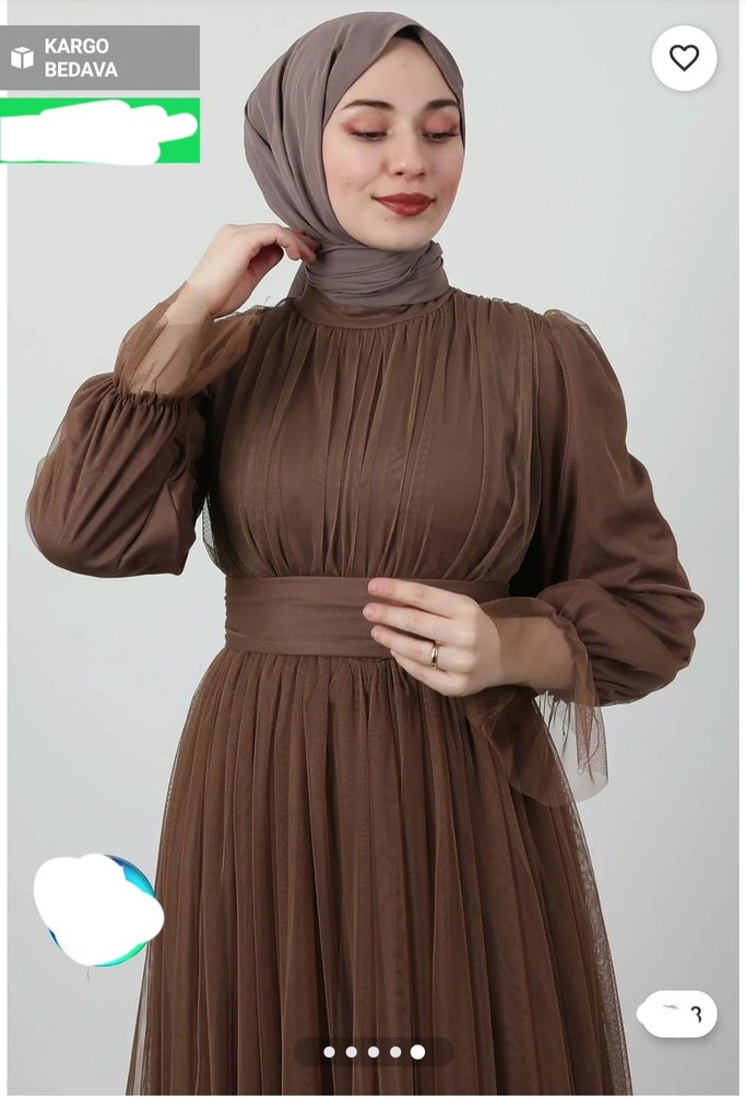 Kadın Kahverengi Piliseli Uzun Elbise - Görsel 3