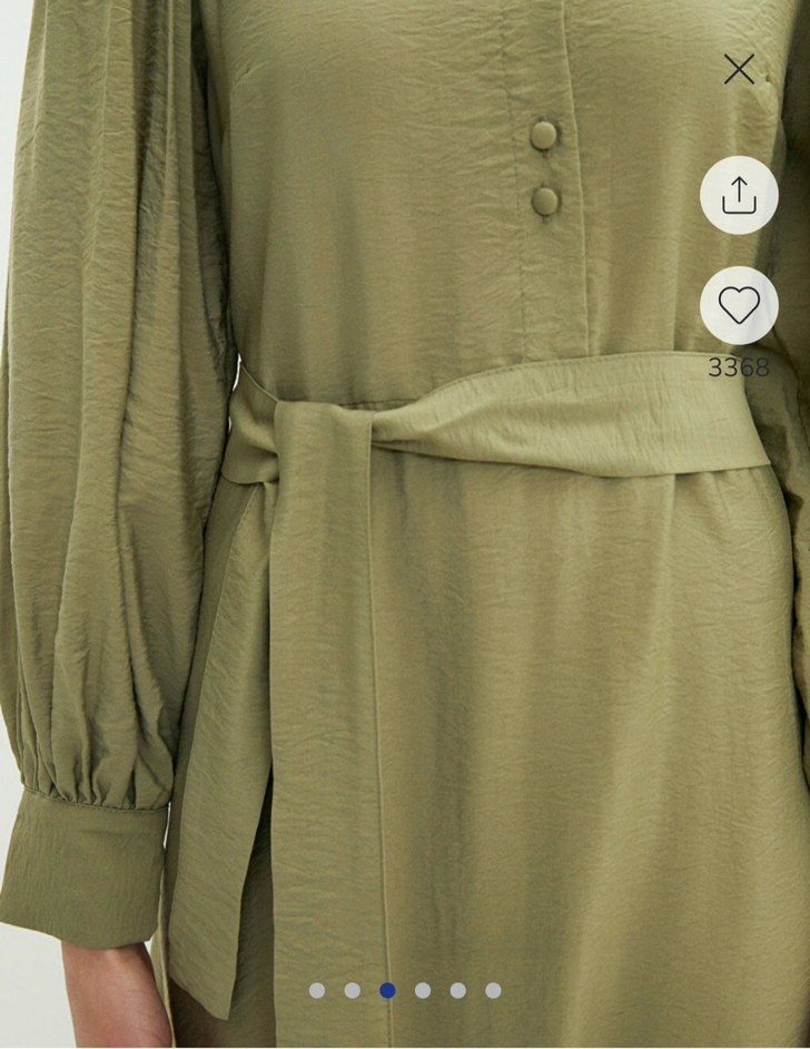 Kadın Keten Haki Uzun Elbise - Görsel 3