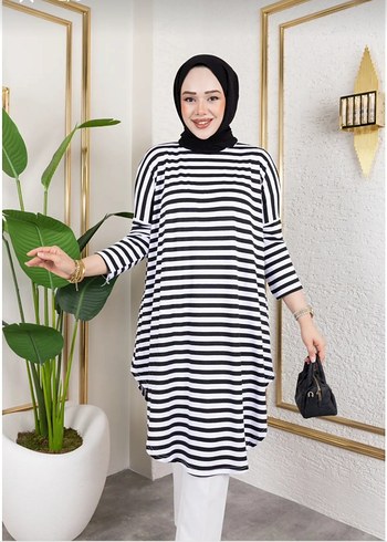 Uzun Kollu Zebra Desenli Pamuklu Tunik - Görsel 4