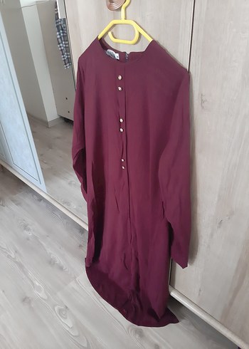 Bordo Kadın Midi Tunik Düğmeli - Görsel 5