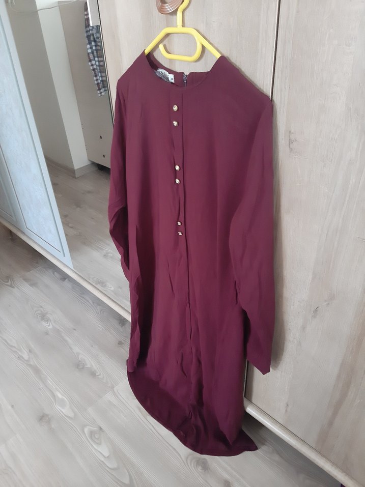 Bordo Kadın Midi Tunik Düğmeli - Görsel 5