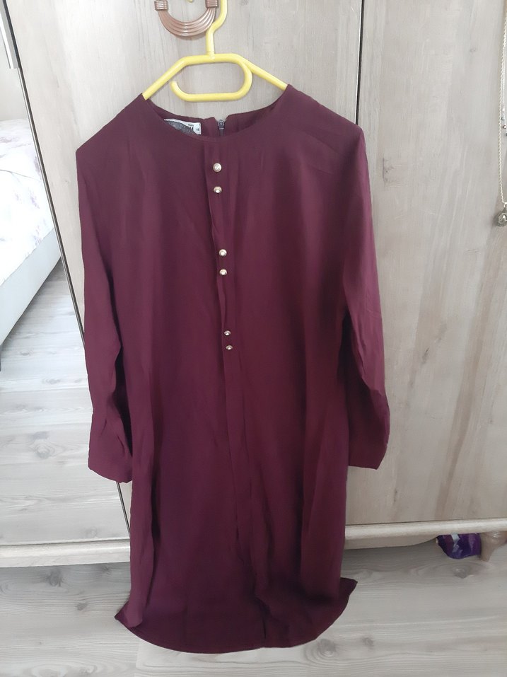 Bordo Kadın Midi Tunik Düğmeli - Görsel 2