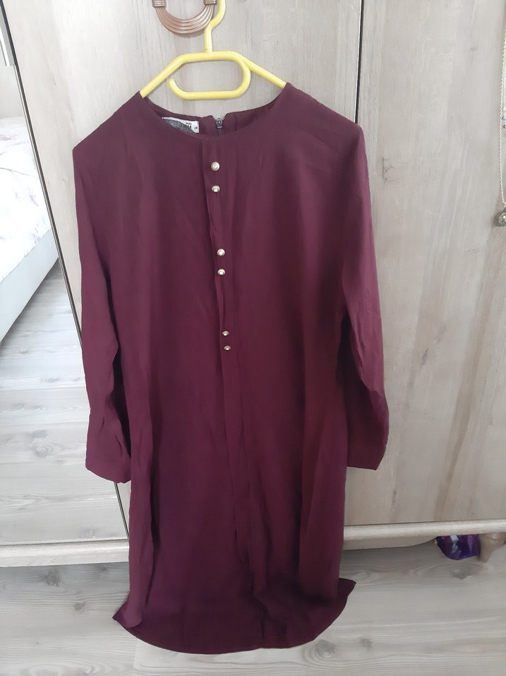 Bordo Kadın Midi Tunik Düğmeli - Görsel 3