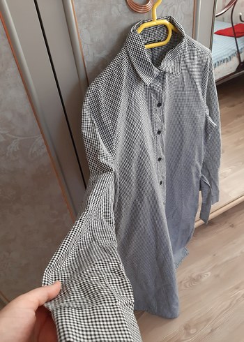 Gri Uzun Düğmeli Keten Kadın Gömlek - Görsel 3