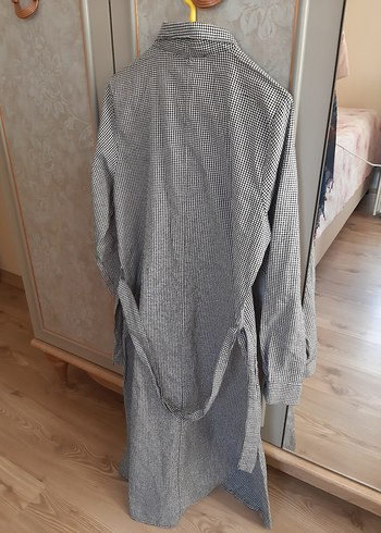 Gri Uzun Düğmeli Keten Kadın Gömlek - Görsel 5