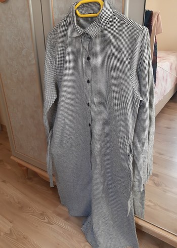 Gri Uzun Düğmeli Keten Kadın Gömlek - Görsel 2