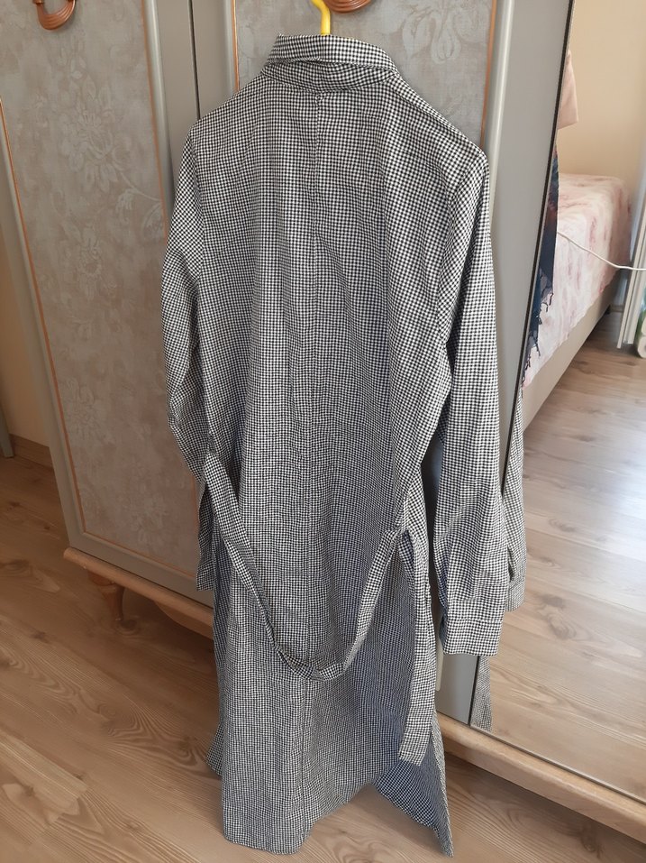 Gri Uzun Düğmeli Keten Kadın Gömlek - Görsel 5