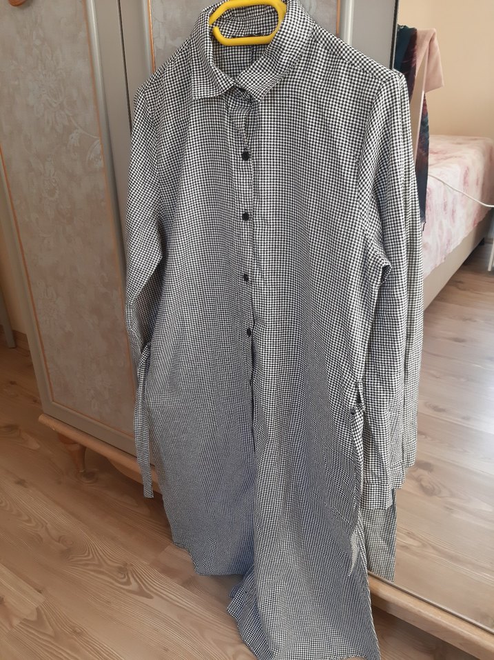 Gri Uzun Düğmeli Keten Kadın Gömlek - Görsel 2